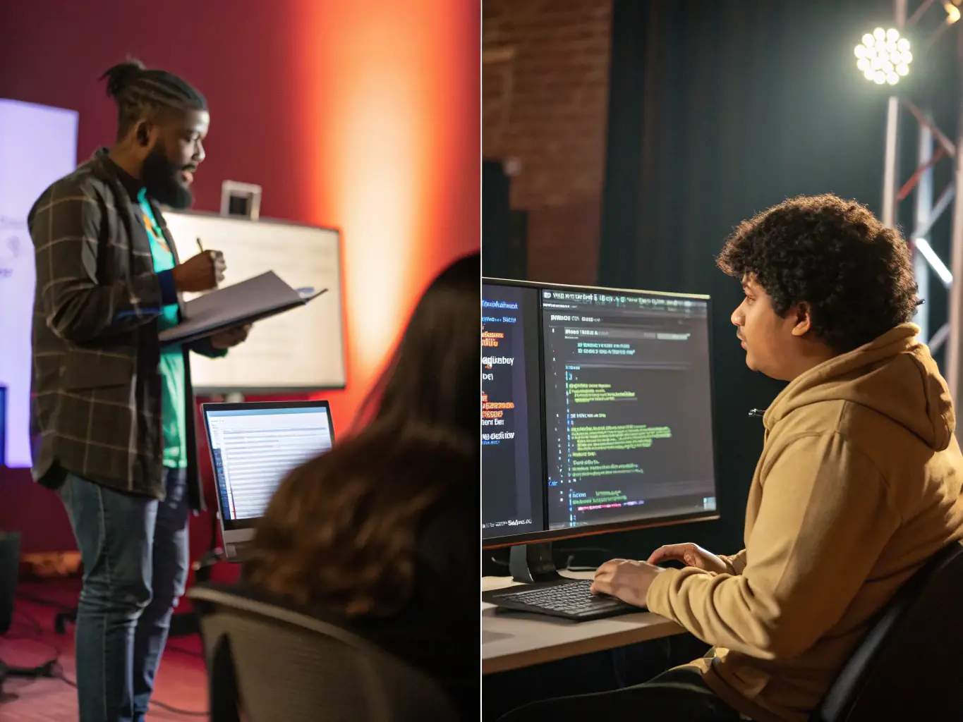 An expert instructor leading a live online JavaScript coding session, demonstrating best practices and providing real-time feedback to students.